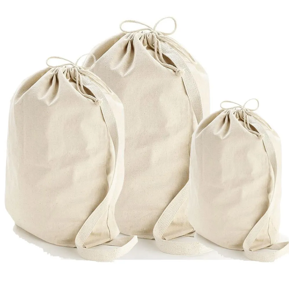 12 pc Heavy Canvas Laundry Bags W/Shoulder Strap (Small-Med-Large) - By Dozen