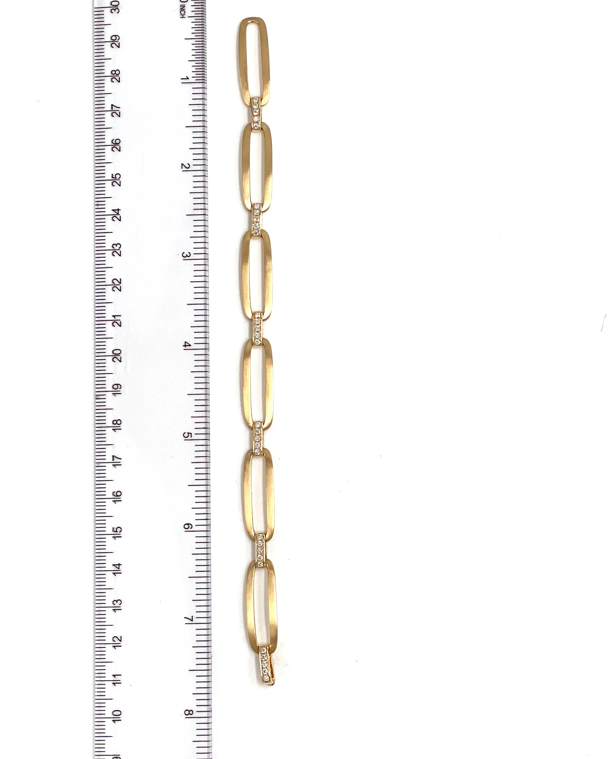 14K Yellow Gold Open Link Diamond Bracelet withe Satin Finish