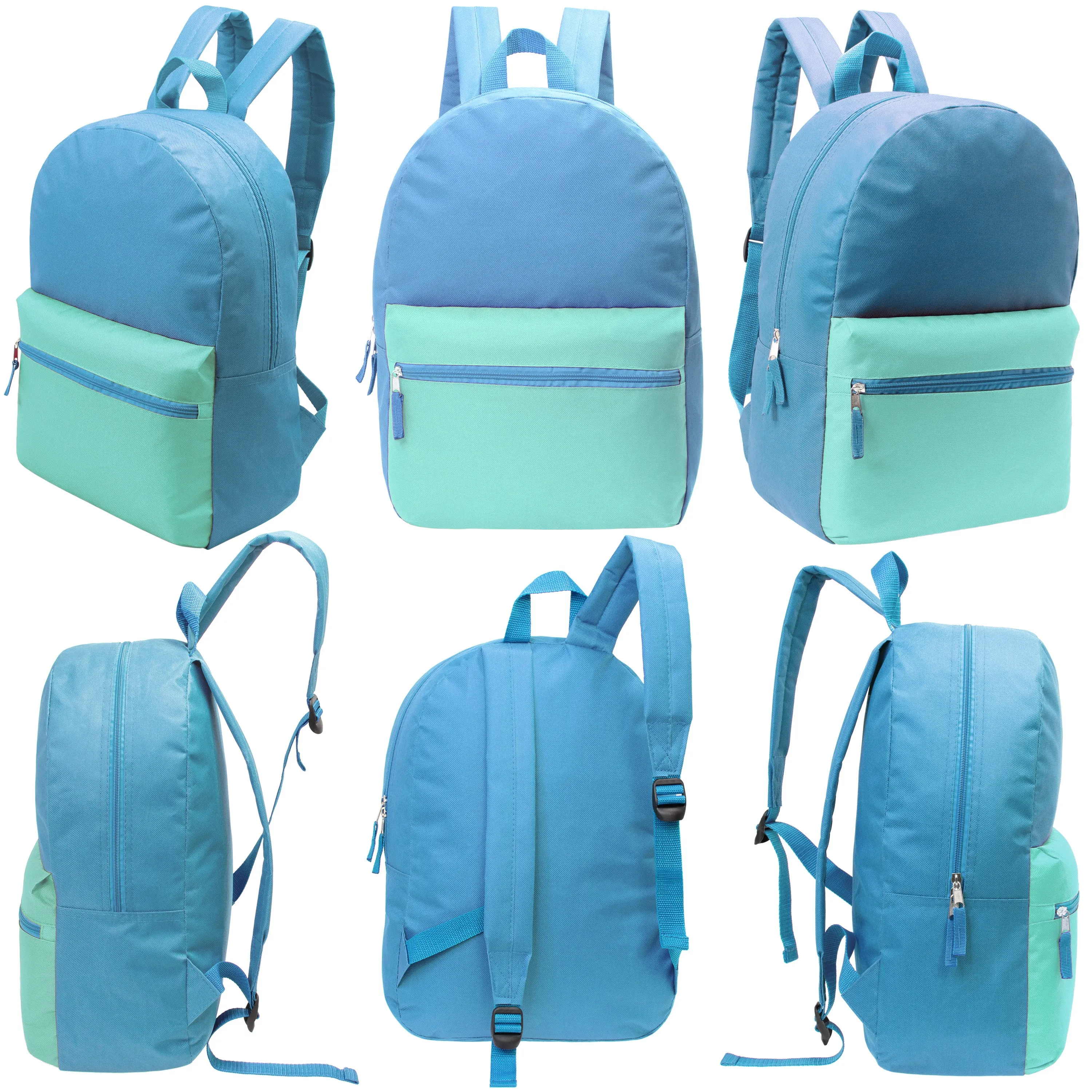 17" Kids Basic Wholesale Backpack in 12 Colors 2 Tone - Bulk Case of 24 Backpacks