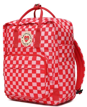 BackPack Pink Red Checkered Kid's Bag Unisex Earth2Jane Adjustable ecofriendly Bag