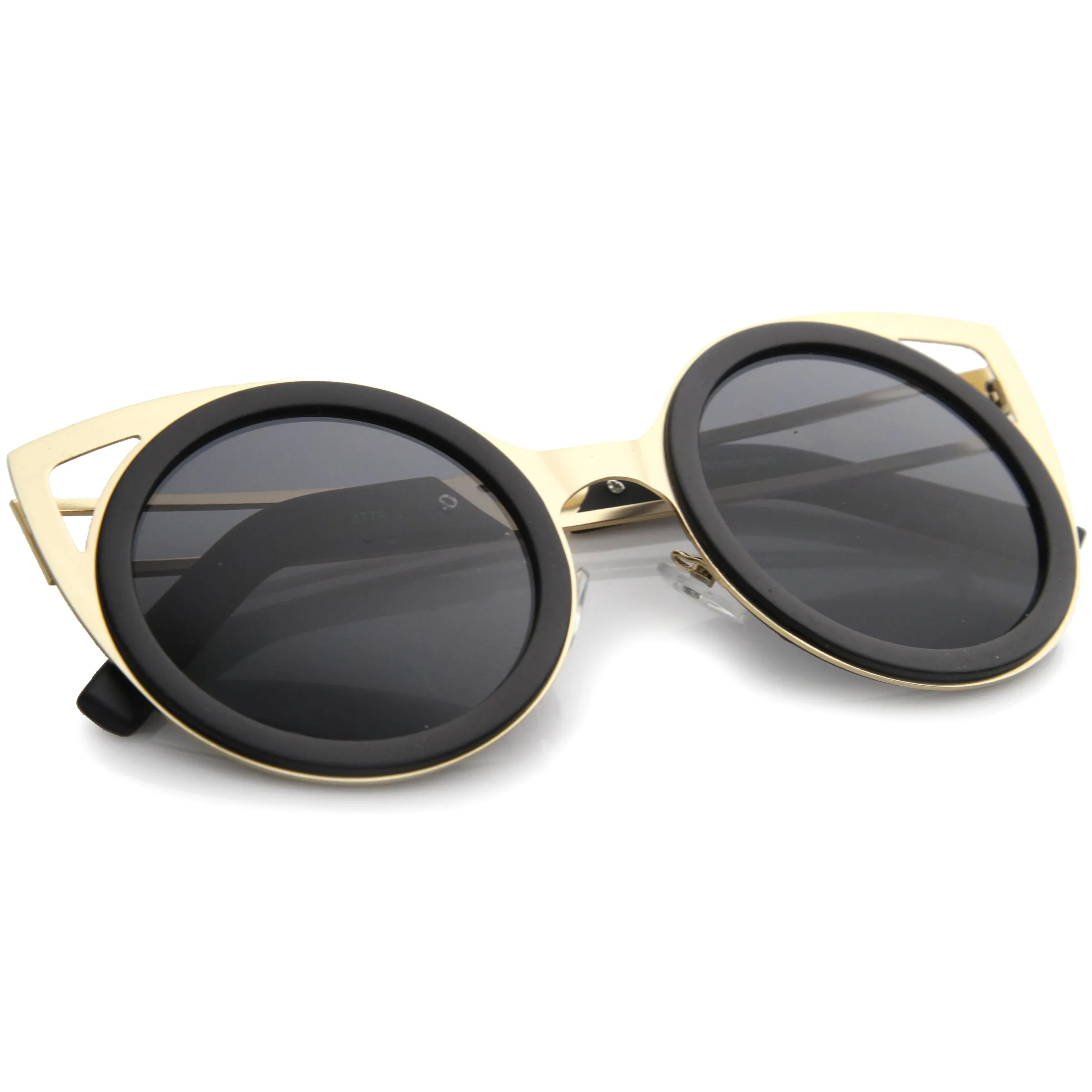 Chic Two-Toned Metal Cutout Round Cat Eye Sunglasses A104