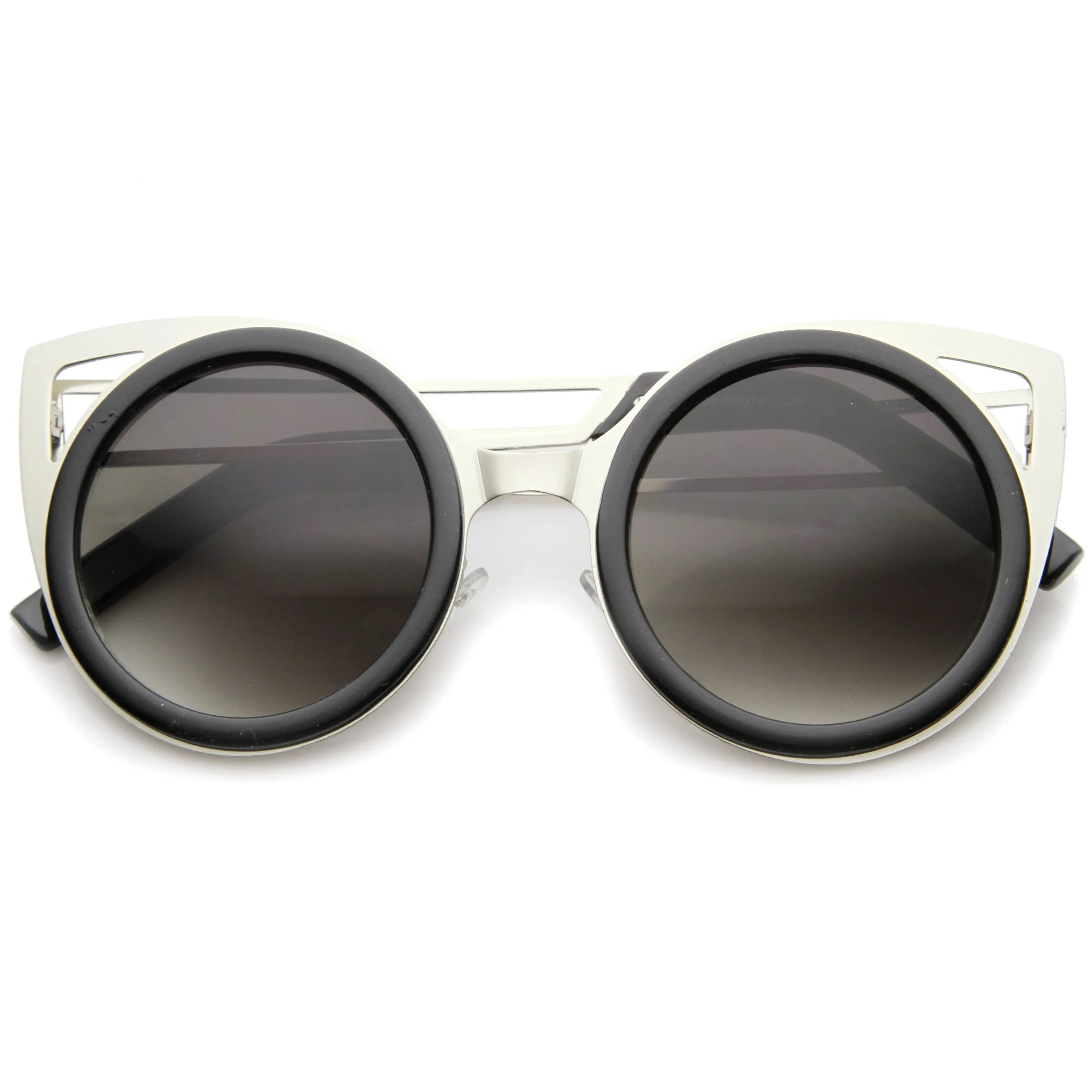 Chic Two-Toned Metal Cutout Round Cat Eye Sunglasses A104