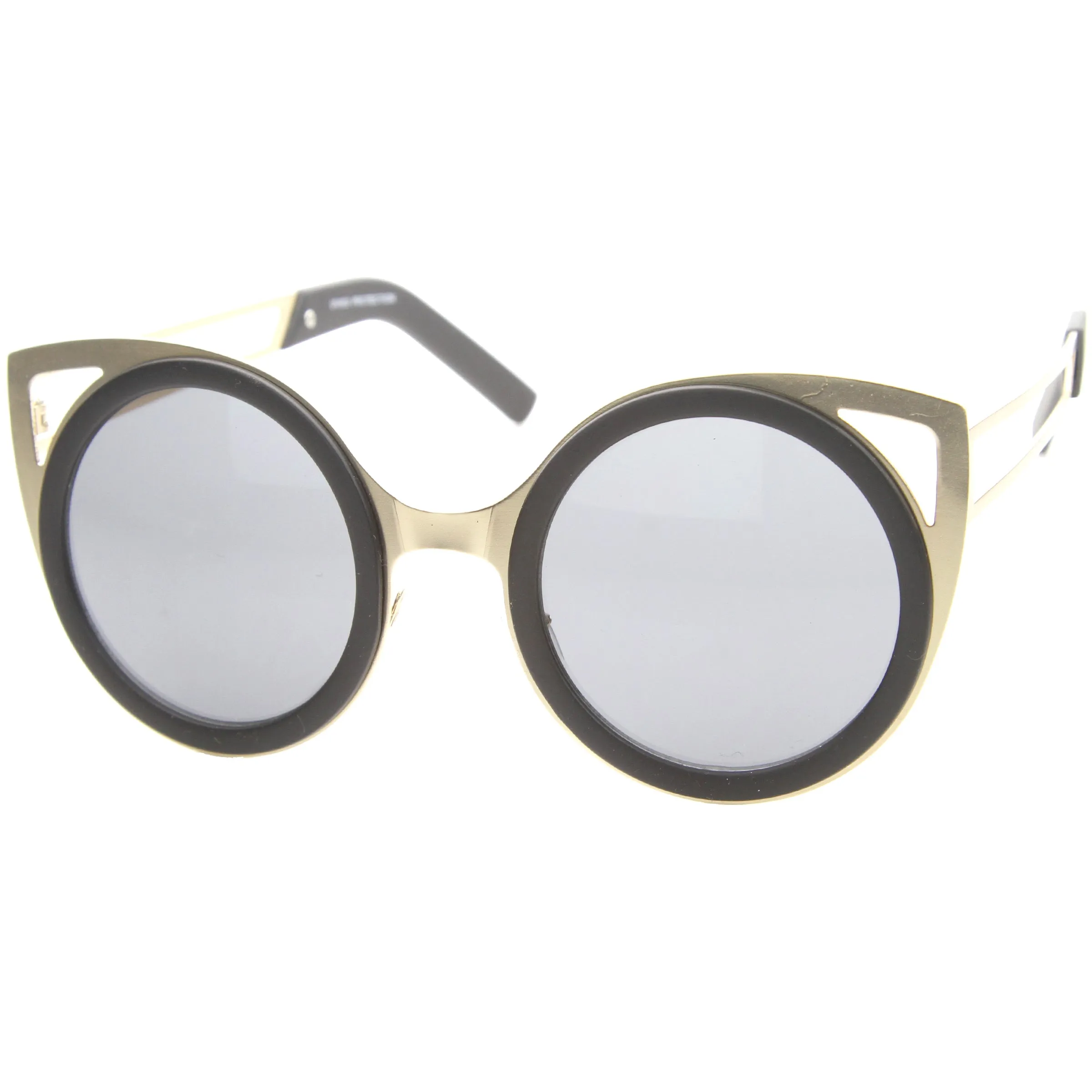 Chic Two-Toned Metal Cutout Round Cat Eye Sunglasses A104