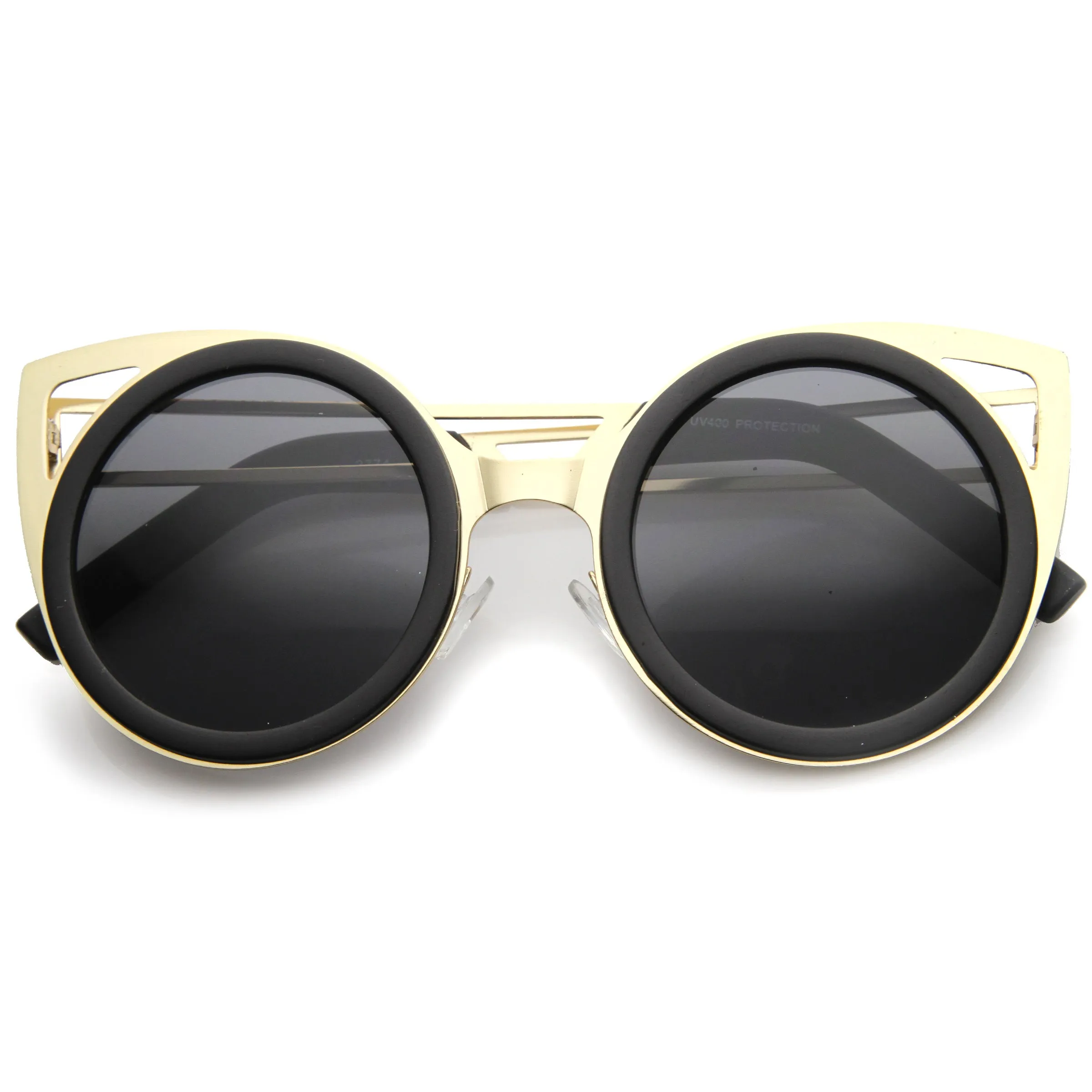 Chic Two-Toned Metal Cutout Round Cat Eye Sunglasses A104