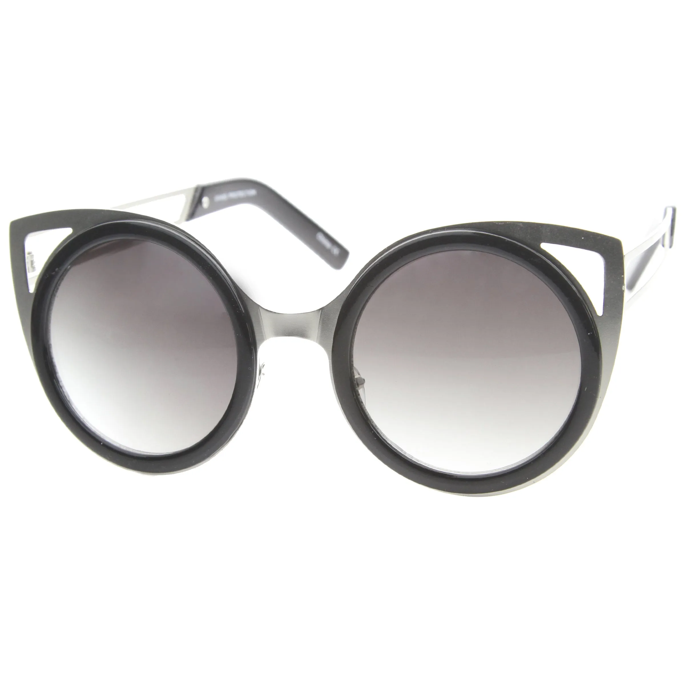 Chic Two-Toned Metal Cutout Round Cat Eye Sunglasses A104