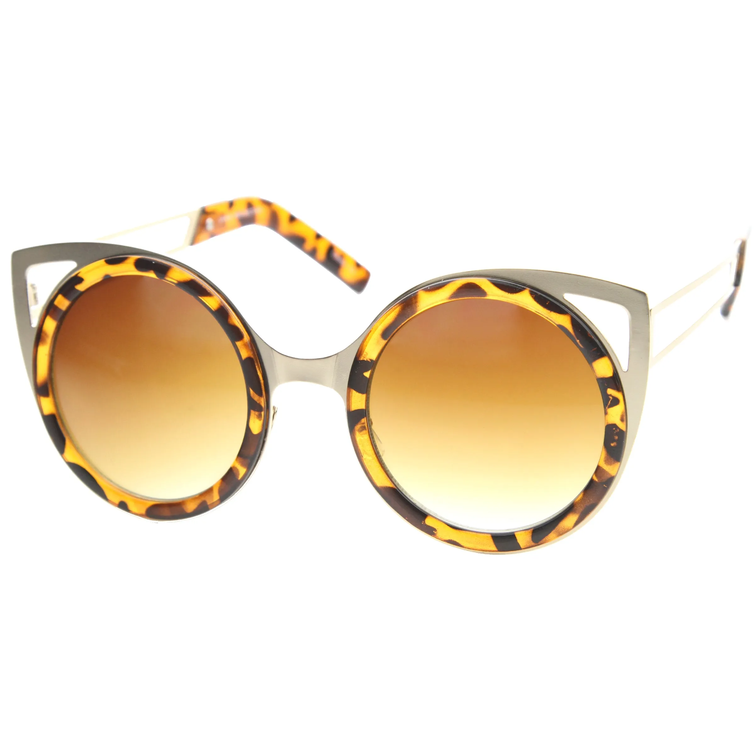 Chic Two-Toned Metal Cutout Round Cat Eye Sunglasses A104