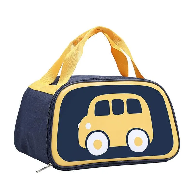 Children Bus Cartoon Foil Insulated Lunch Bag -AMP BLUE AND YELLOW