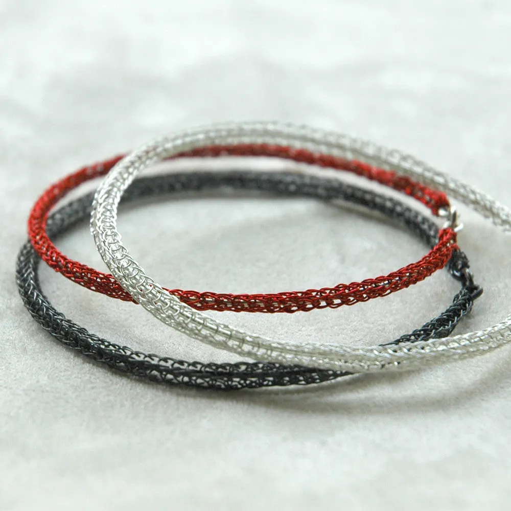 Classy Trio Bangle Bracelets combo , silver , gray silver and red