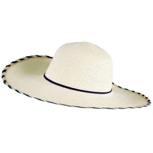 Dents Two-Tone Scalloped Edge Straw Sun Hat - Ivory/Navy