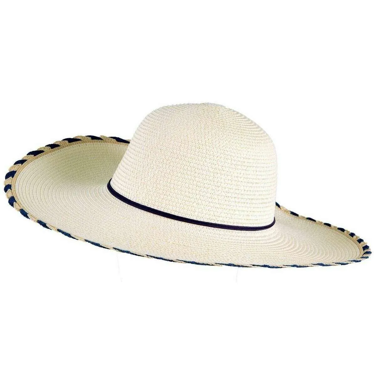 Dents Two-Tone Scalloped Edge Straw Sun Hat - Ivory/Navy