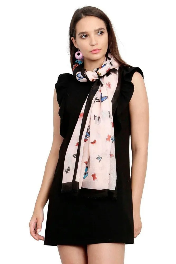 FabSeasons Black Viscose Butterfly Printed Soft & Stylish Scarf