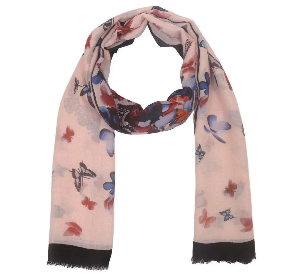 FabSeasons Black Viscose Butterfly Printed Soft & Stylish Scarf