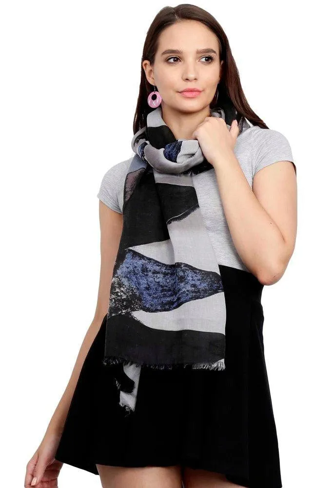 FabSeasons Grey Cotton Viscose Colorful Printed Soft & Stylish Scarf