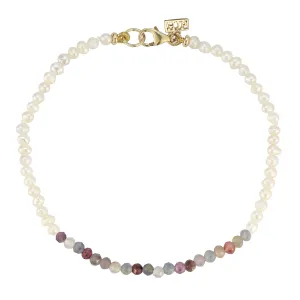 Flamenco Seedpearl bracelet with color blocked multi-color Sapphire and Ruby