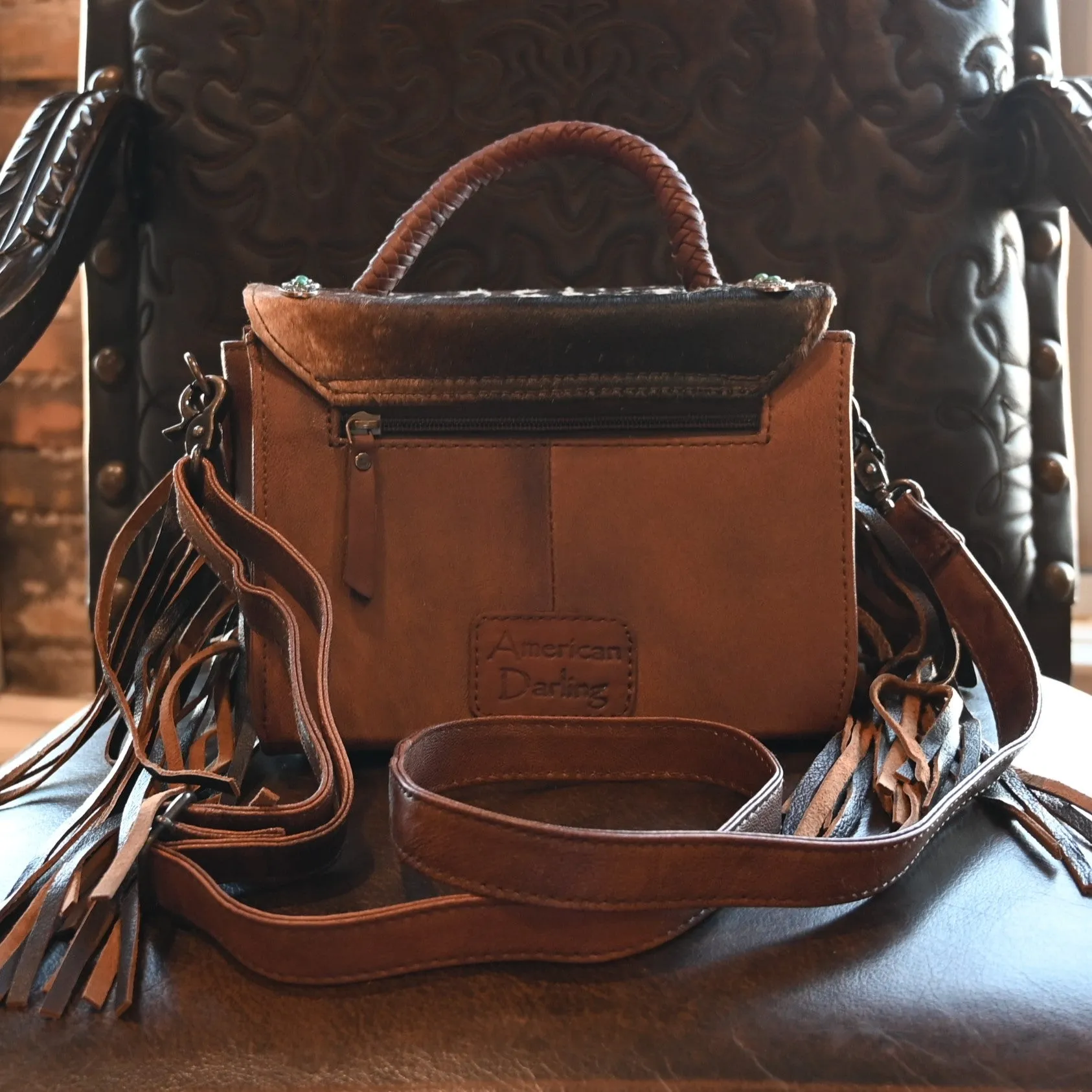 Genuine Western Leather Hair On Crossbody Bag