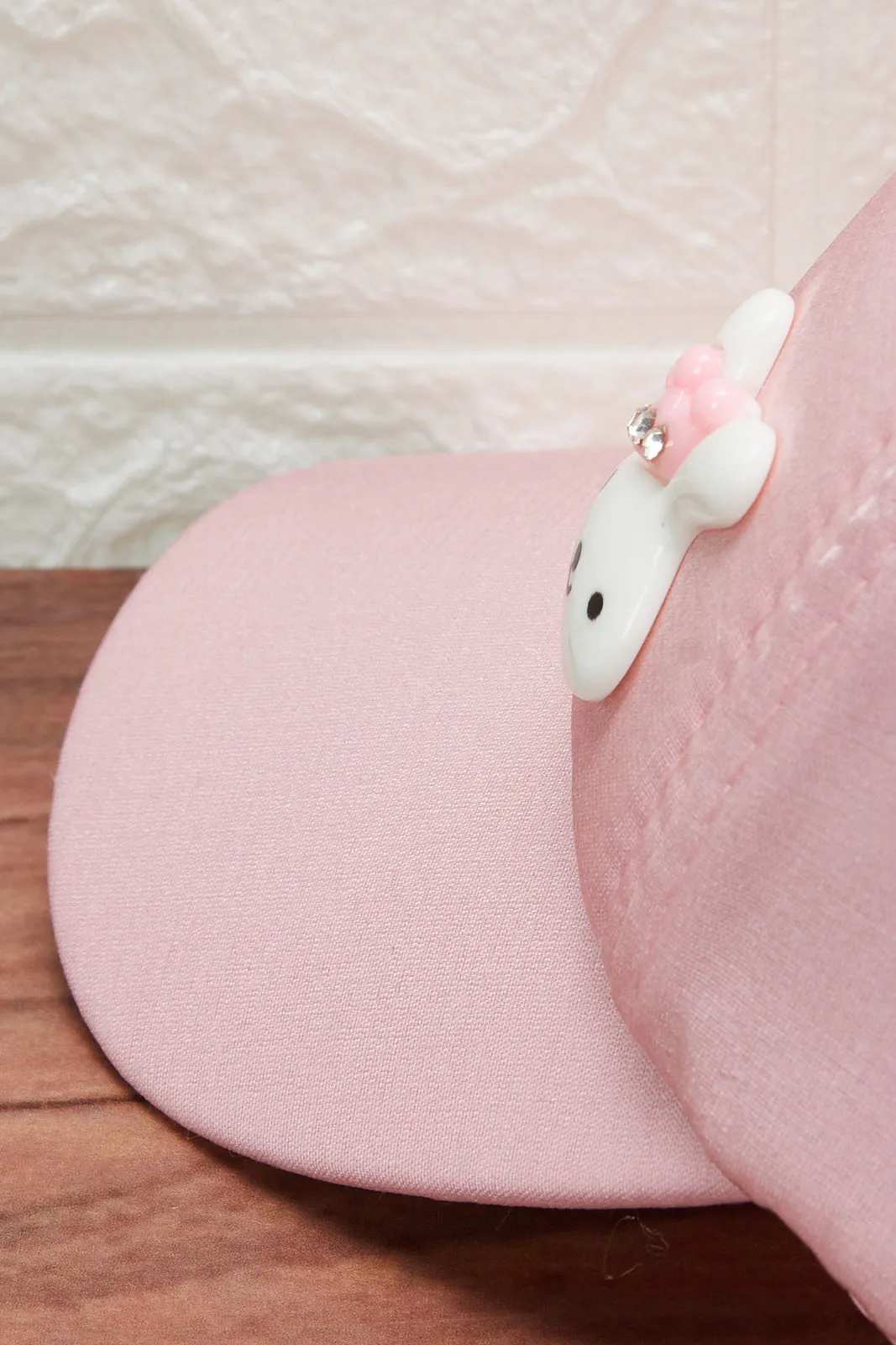 Girls Pink Embellished Bunny Themed Cap