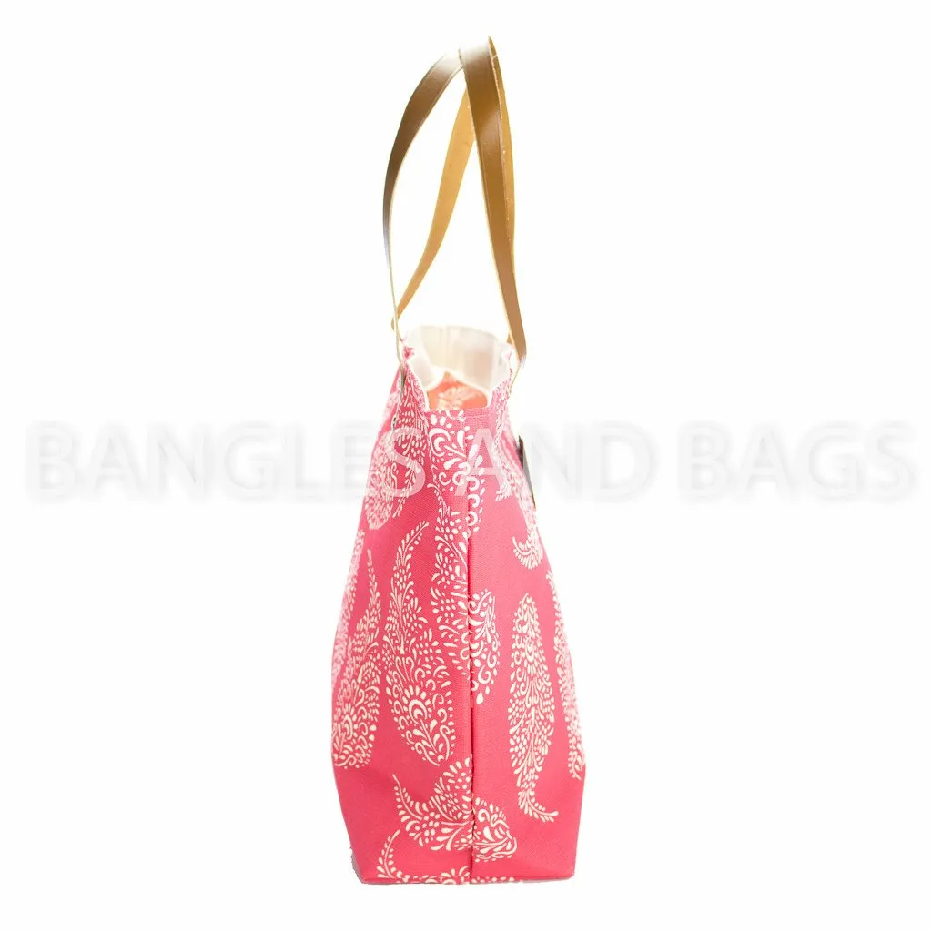 Global Paisley Leaf Jute Beach Tote - Pink