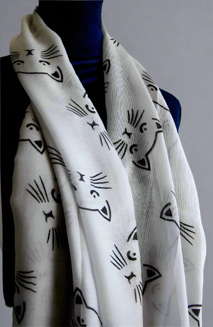 Grey Black Cat Face Scarf