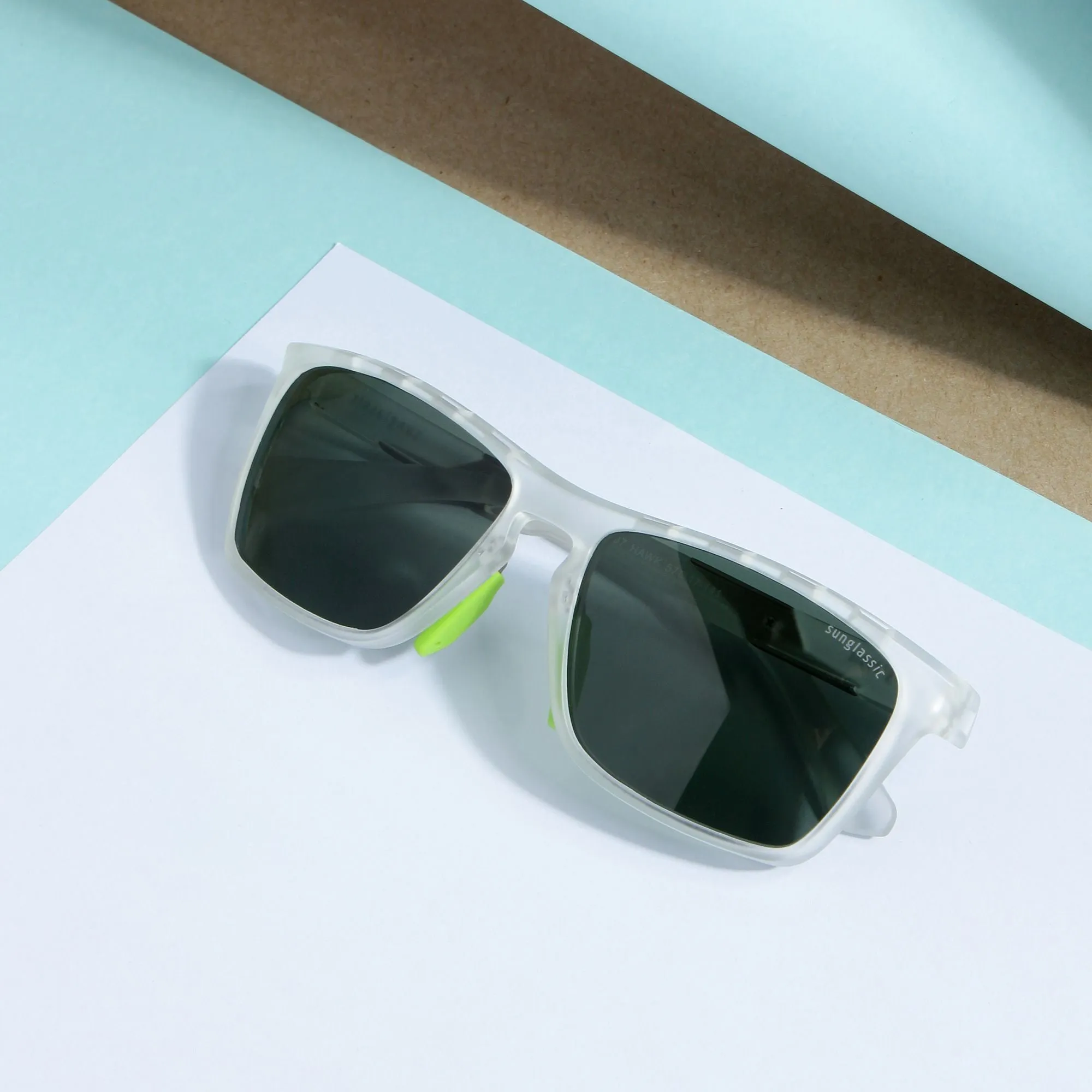 Hawk Clear Green Polarized Rectangle TR90 Sunglasses