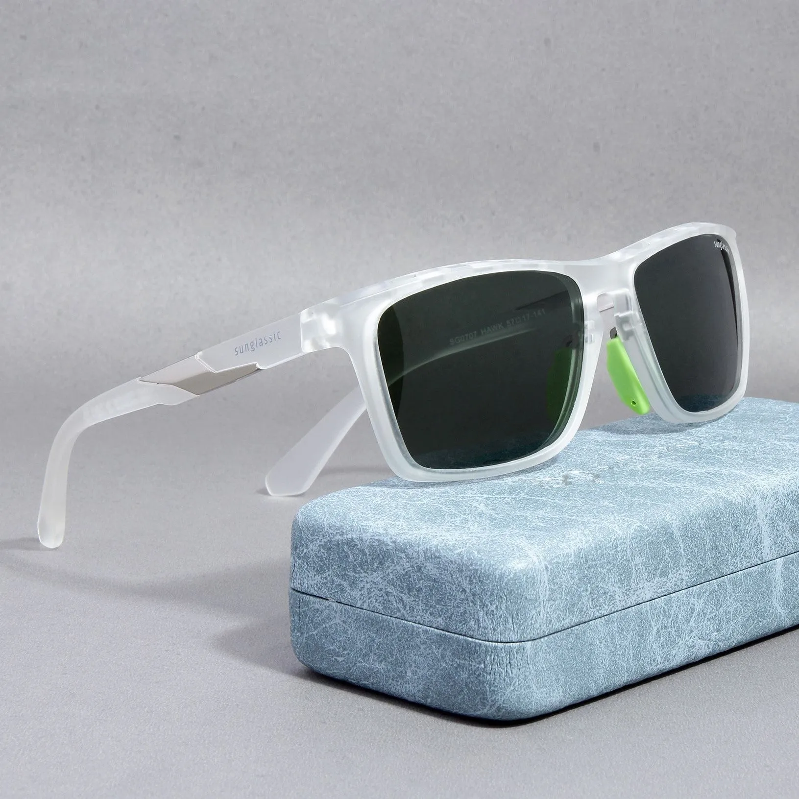 Hawk Clear Green Polarized Rectangle TR90 Sunglasses