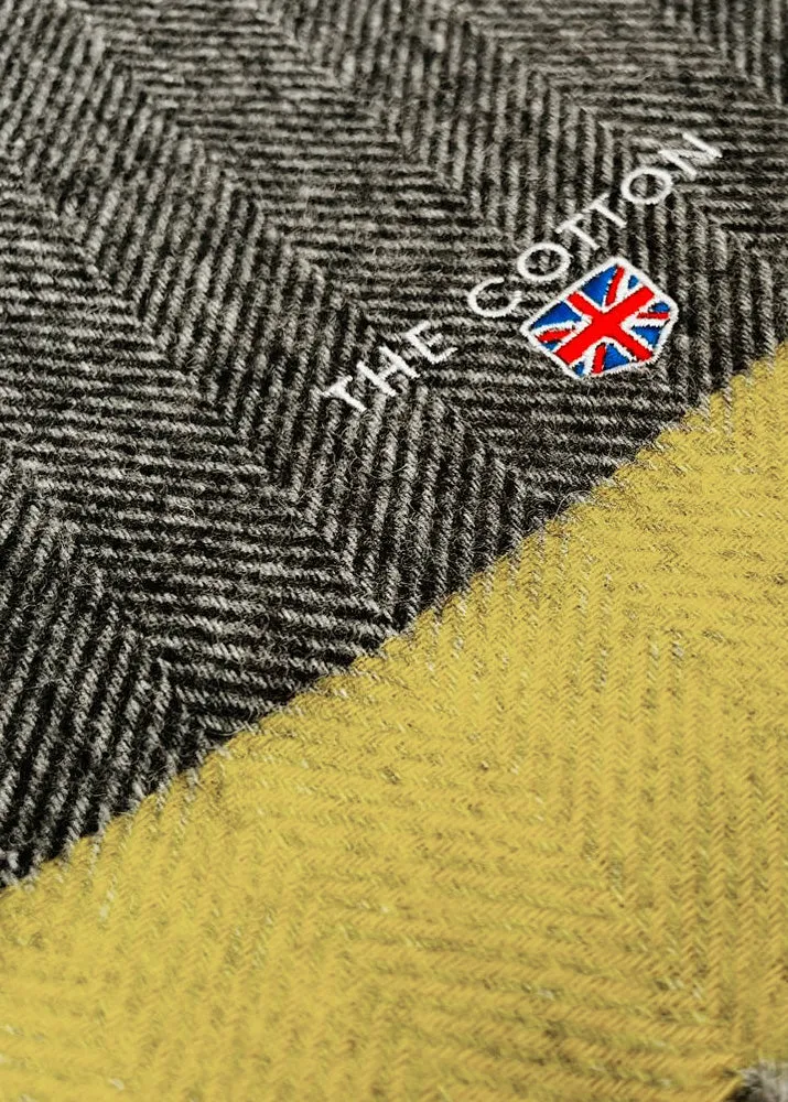 Herringbone Made In England Lambswool Fringe Scarf | Black & Yellow