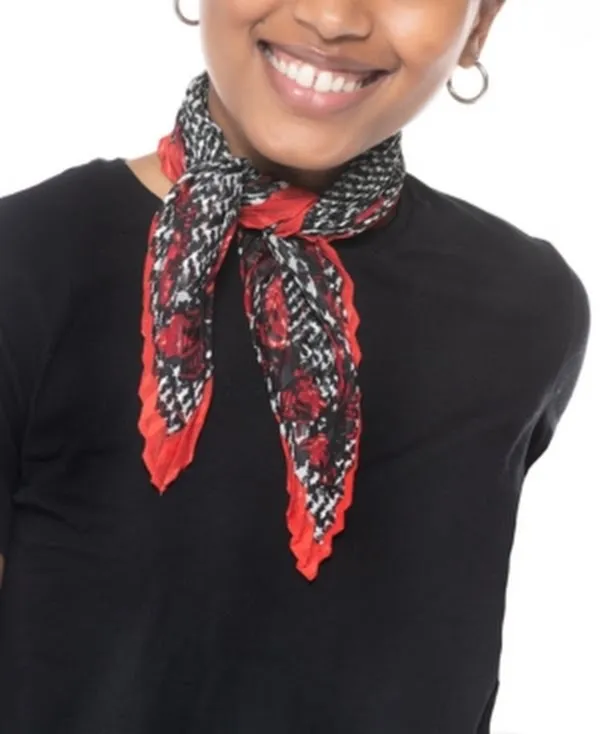 Inc Pleated Printed Square Scarf, Black, OS