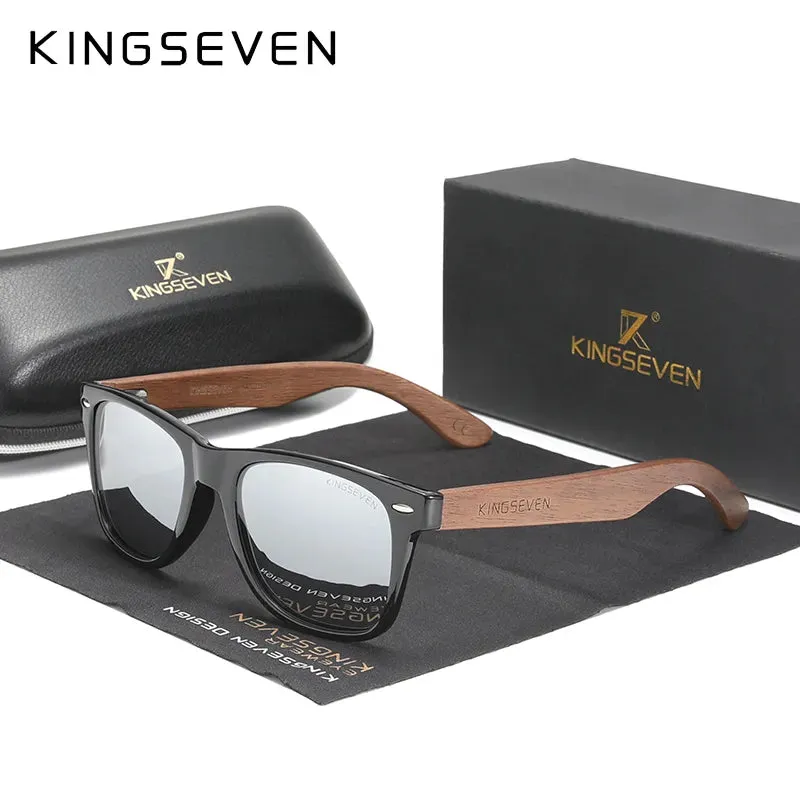 KINGSEVEN New Black Walnut Sunglasses Wood Polarized Sunglasses Men's Glasses Handmade UV400 Protection Eyewear