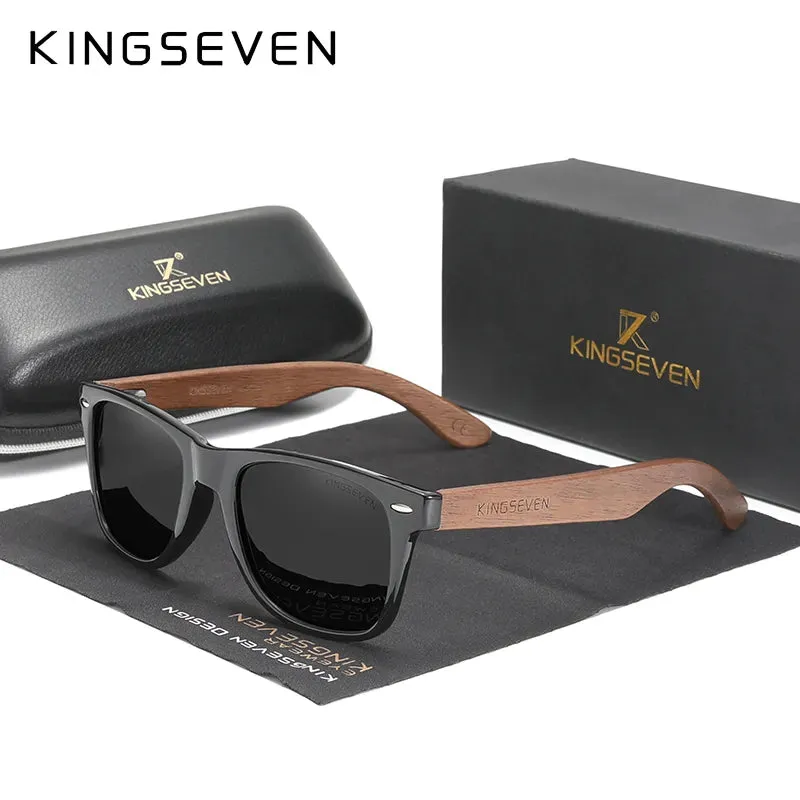 KINGSEVEN New Black Walnut Sunglasses Wood Polarized Sunglasses Men's Glasses Handmade UV400 Protection Eyewear