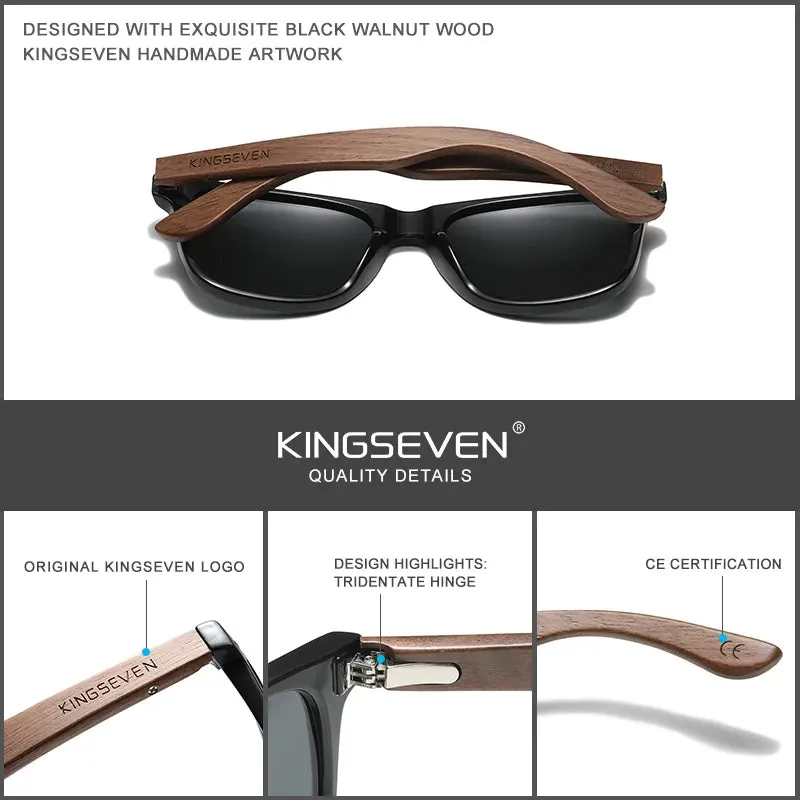 KINGSEVEN New Black Walnut Sunglasses Wood Polarized Sunglasses Men's Glasses Handmade UV400 Protection Eyewear