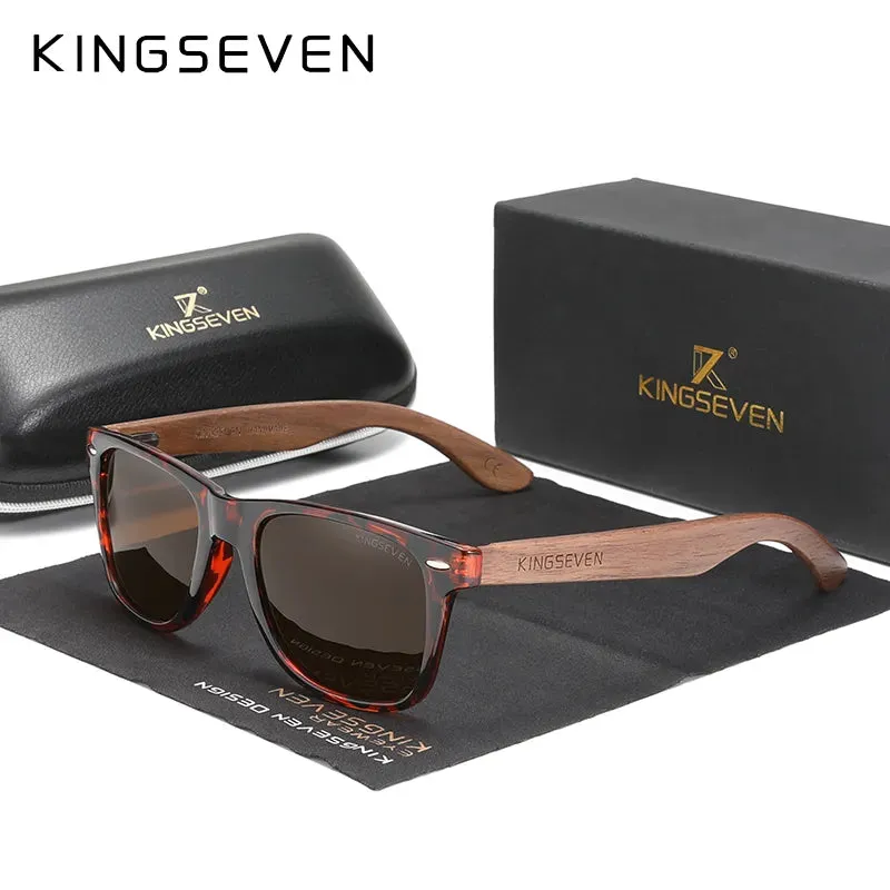 KINGSEVEN New Black Walnut Sunglasses Wood Polarized Sunglasses Men's Glasses Handmade UV400 Protection Eyewear