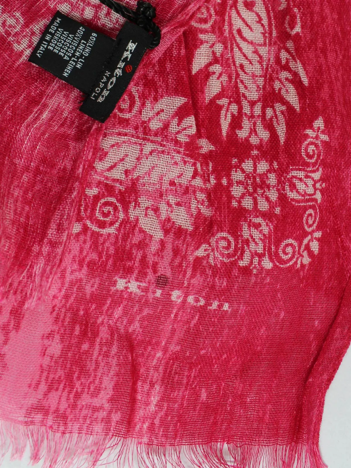 Kiton Linen Scarf Pink Burgundy Floral Design SALE