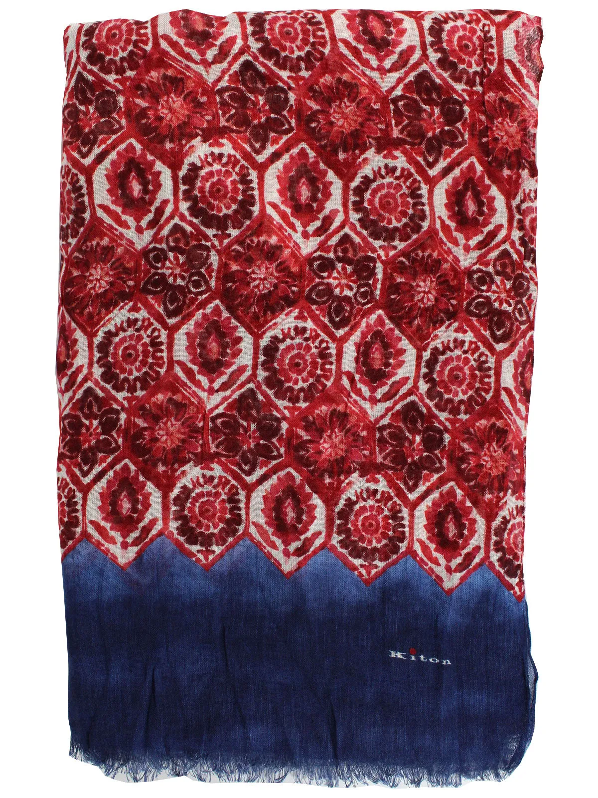 Kiton Linen Scarf Red Navy Floral FINAL SALE