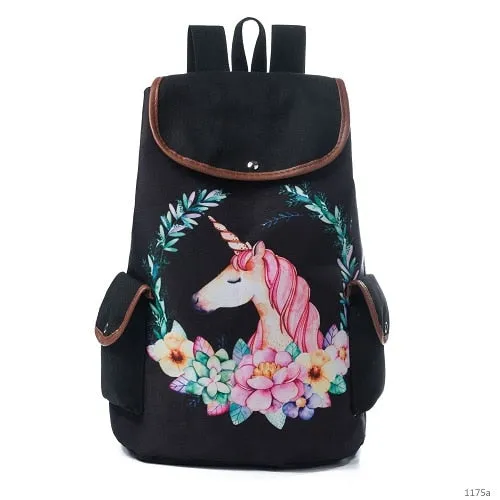 Lovely Cat Printed Canvas School Backpack For Teenager