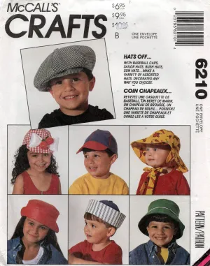 McCall's 6210 Baby Toddlers Kids Hats 1990s Vintage Sewing Pattern ONE SIZE UNCUT Factory Folded