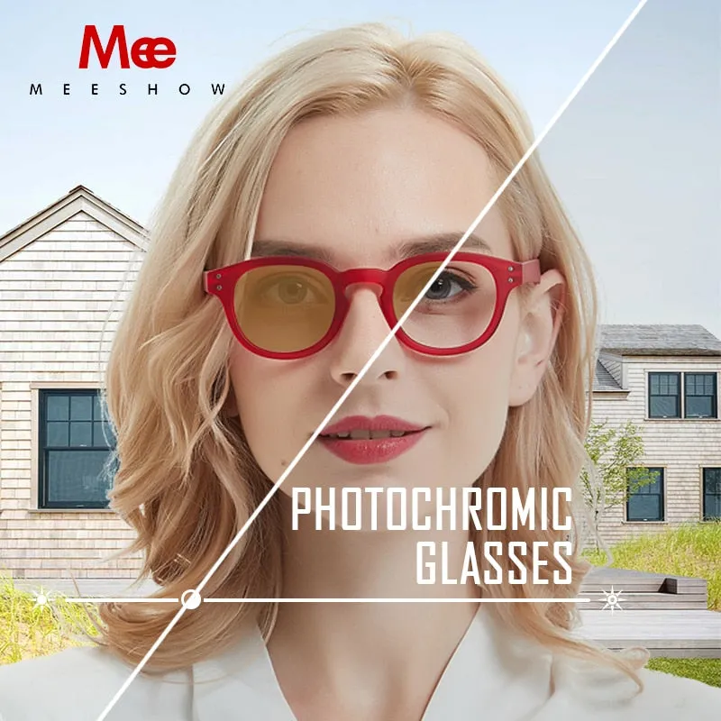 Meeshow Women's Full Rim Square Polycarbonate Myopic Photochromic Reading Glasses 1513