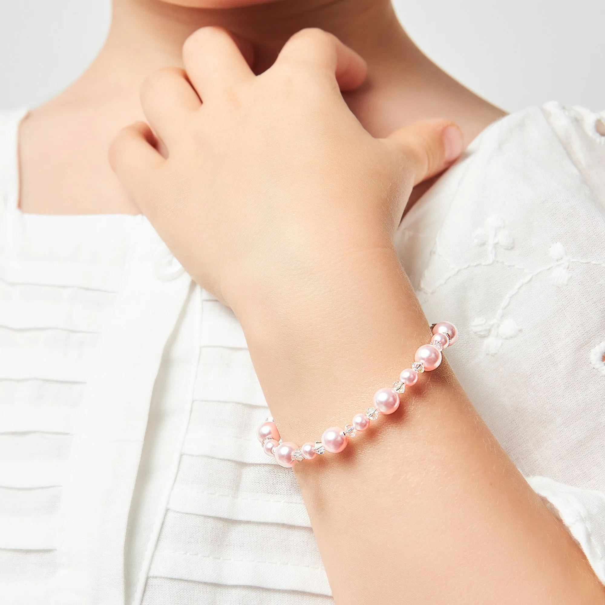 NewBorn Baby Girl Bracelet with Pink Pearls & Clear Crystals