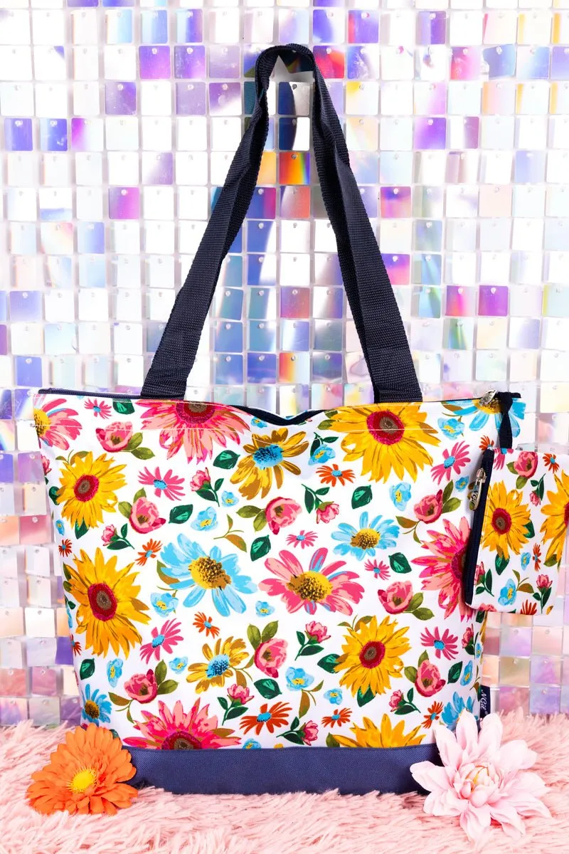 NGIL Bloom And Grow with Navy Trim Tote Bag