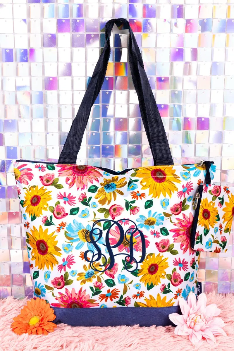 NGIL Bloom And Grow with Navy Trim Tote Bag