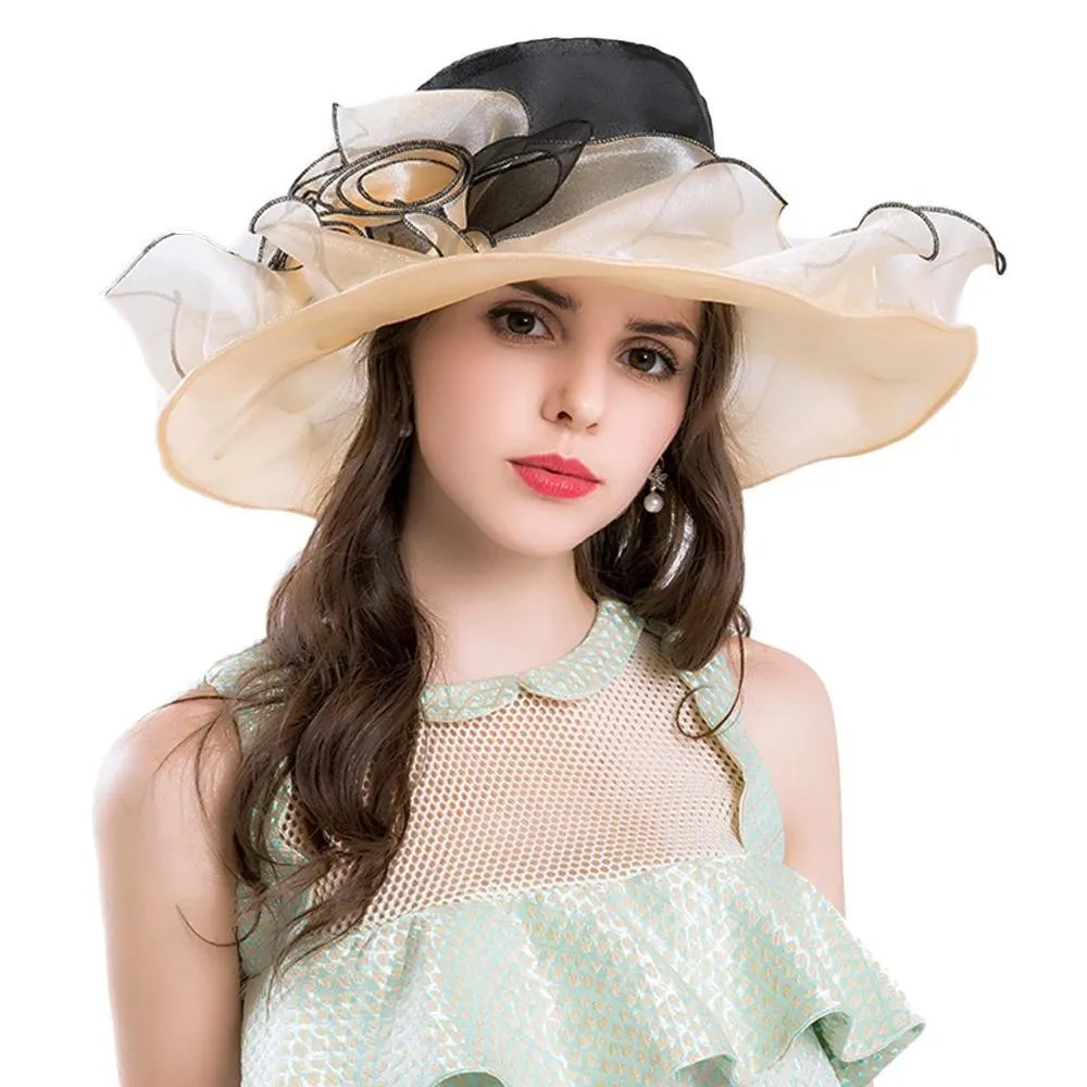 Organza  Kentucky Derby Big Flower Wide Brim Duchess Vintage Hat