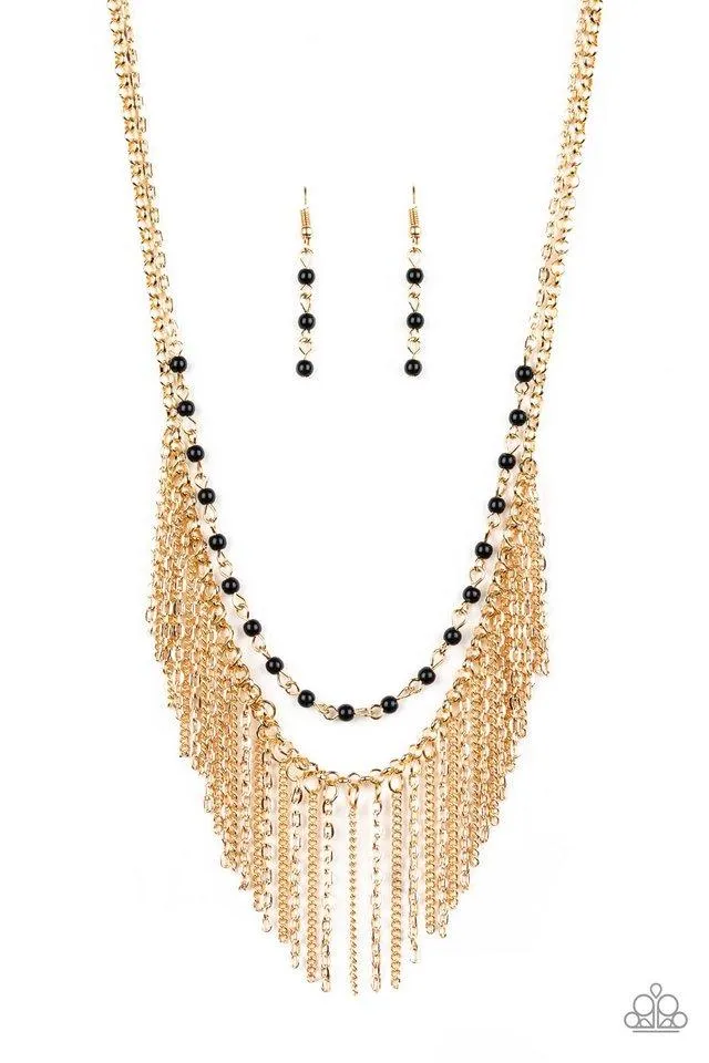 Paparazzi Necklace ~ Fierce In Fringe - Gold