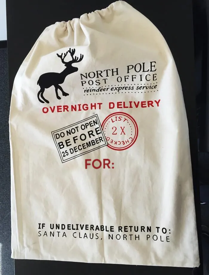 Printed North Pole Canvas Santa Sacks