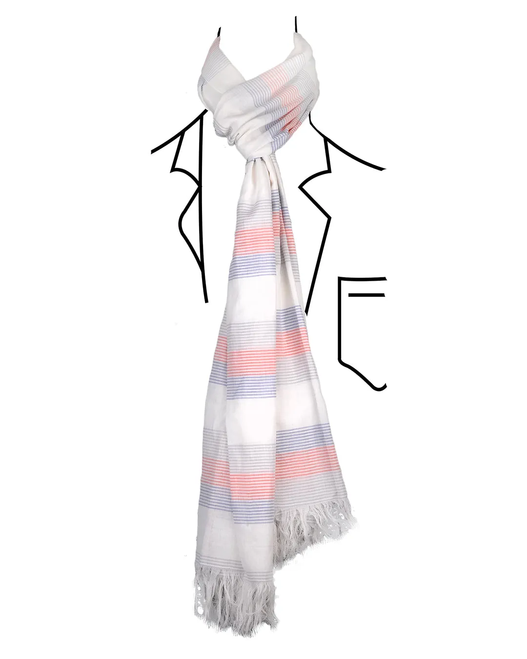 Red Grey Blue Stripes Soft Scarf