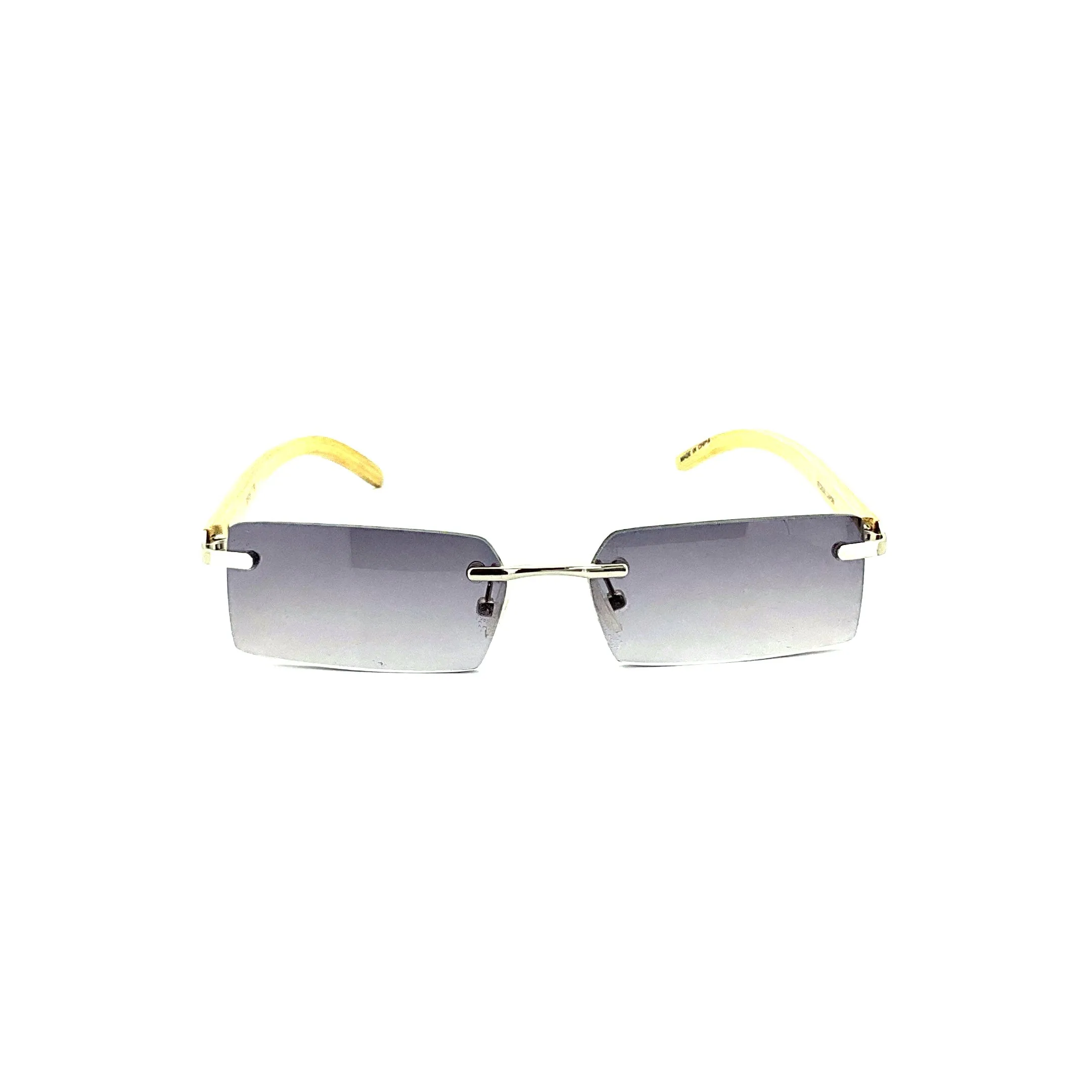 Rimless Fully Magnified Rectangular Frame Bamboo Sunglass Readers With Box