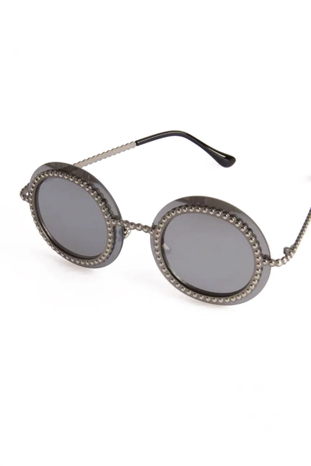 Round Studded Mirror Sunglasses