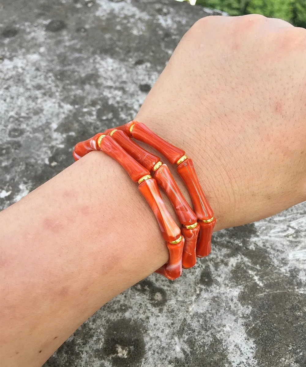 Set of 3 Marble Resin Gold Link Bangles