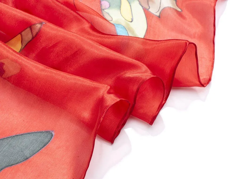 Square Hand Painted Silk Scarf - Butterfly