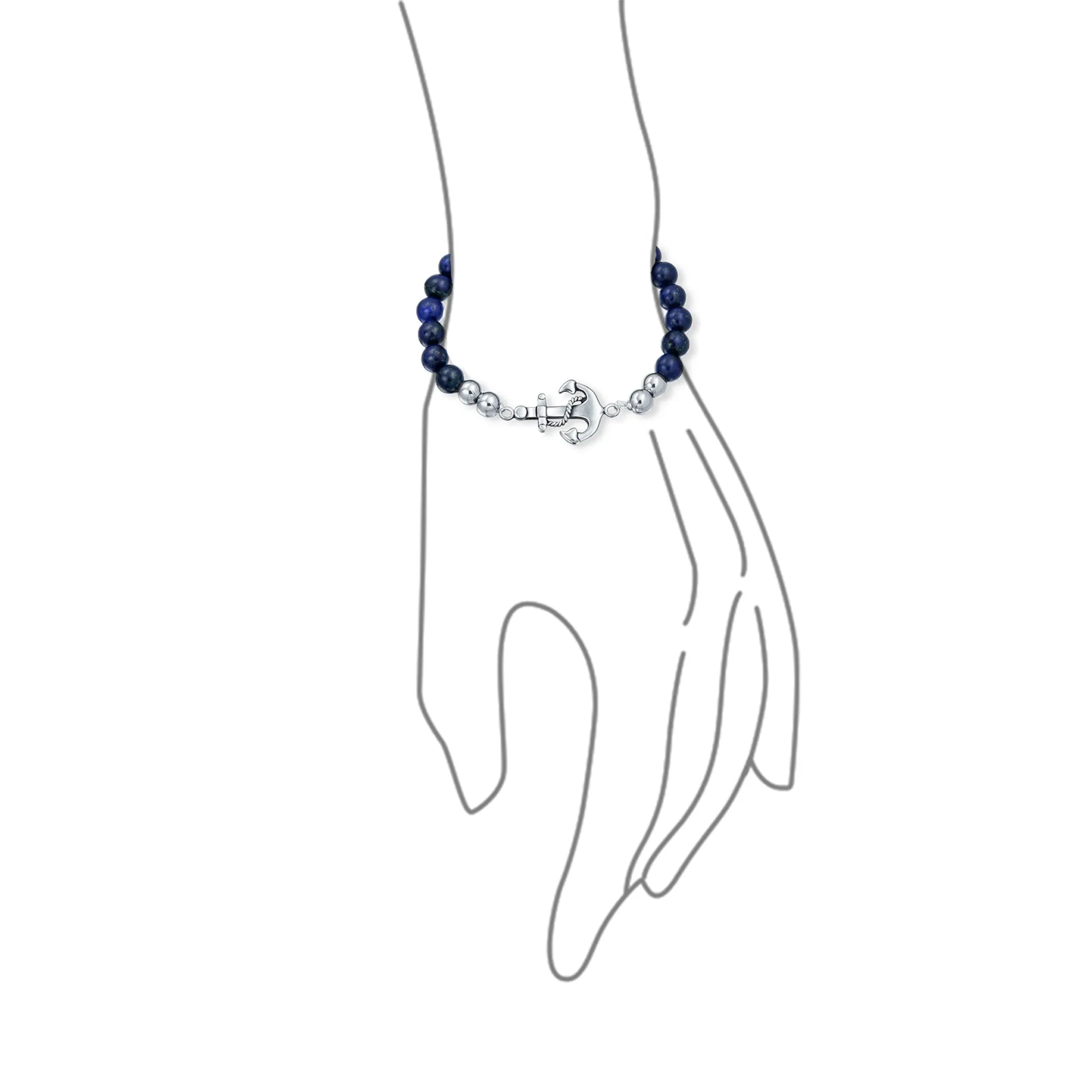 Stackable Navy Blue Lapis Lazuli Stretch Bracelet with Nautical Anchor Design