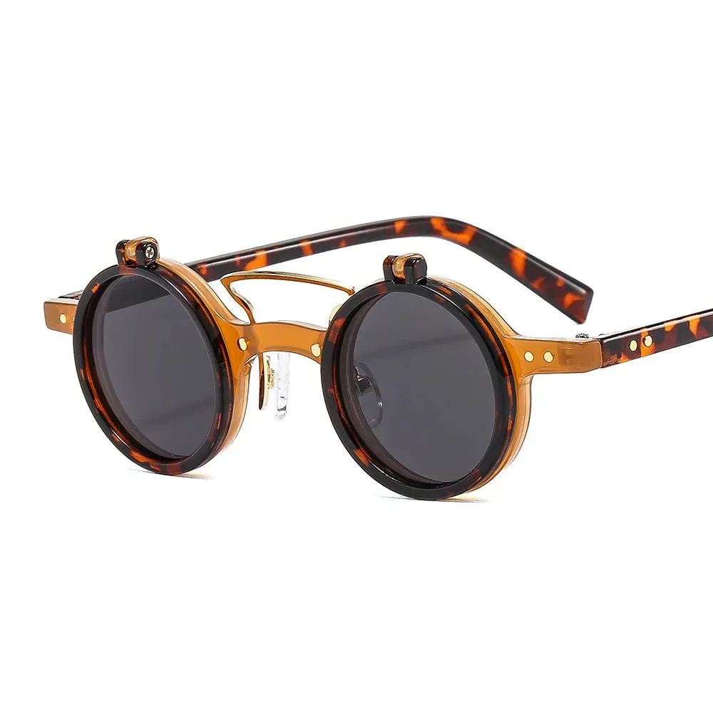 VAIGE Retro Round Sunglasses with Leopard Frame, UV400 Protection, Polycarbonate Lens, Rivet Detail, 38mm Lens Width and Height