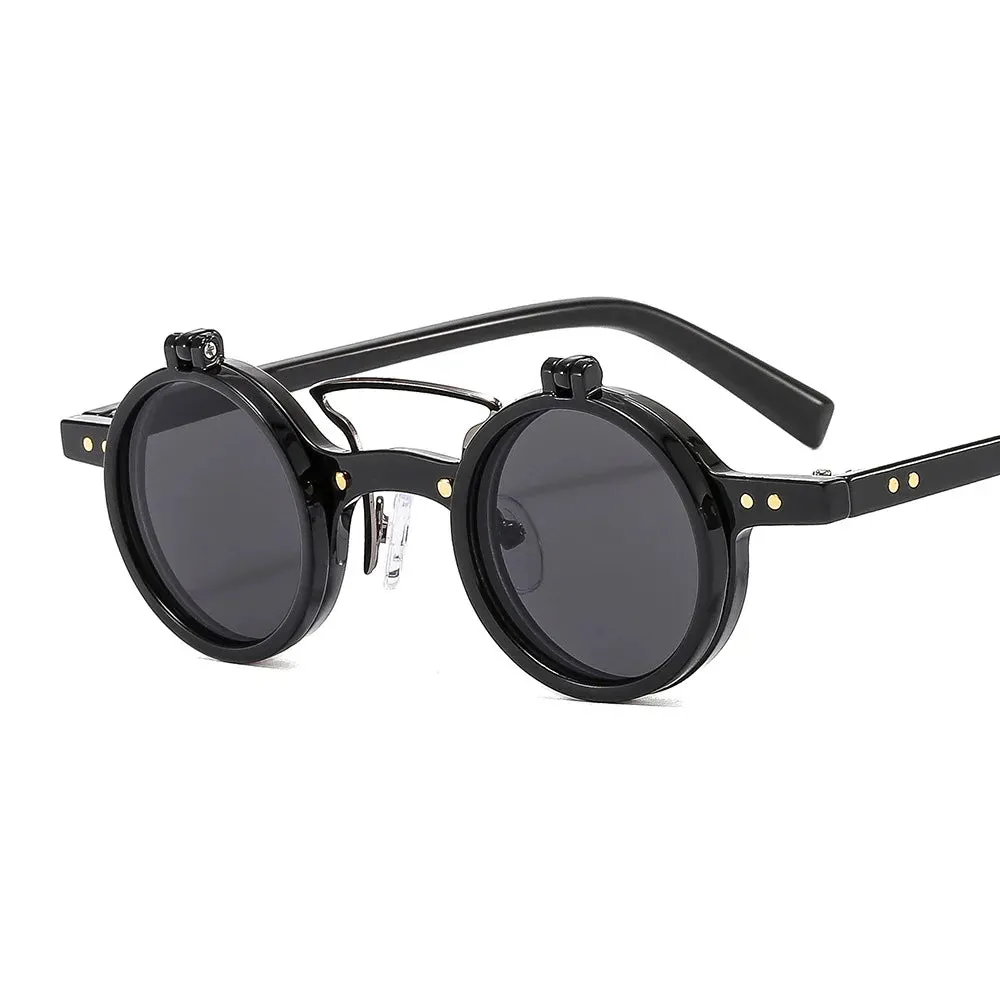 VAIGE Retro Round Sunglasses with Leopard Frame, UV400 Protection, Polycarbonate Lens, Rivet Detail, 38mm Lens Width and Height