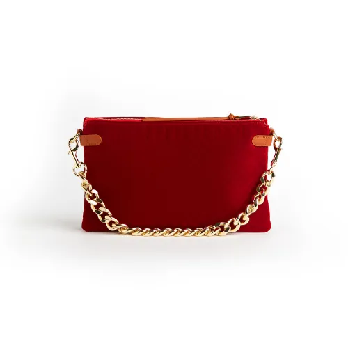 Velvet Envelope Bag with Gold Chain